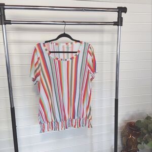 Lane Bryant short sleeve, colorful strip fitted crew tee size 14/16